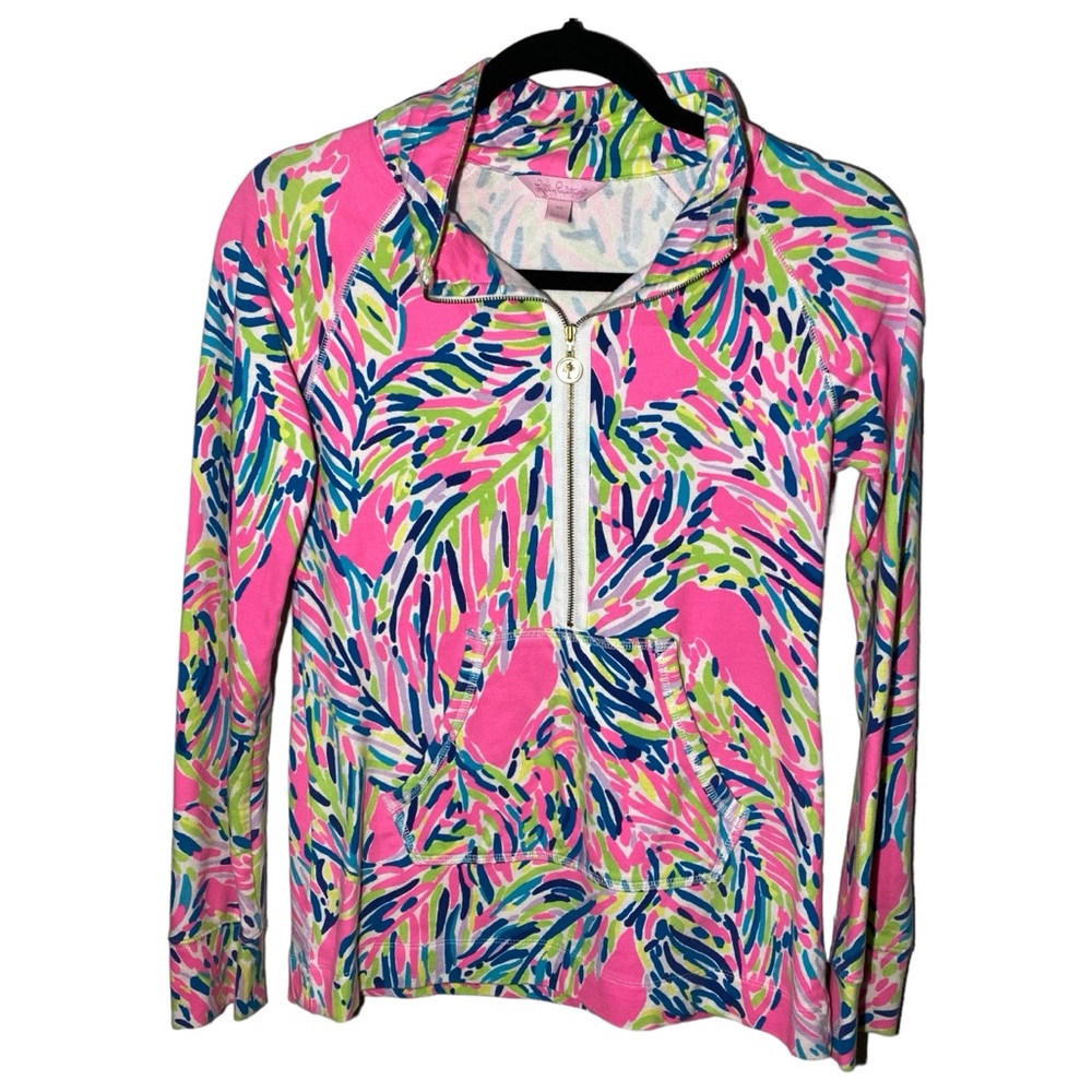 Lilly Pulitzer Women's XS Skipper Popover Multi Palm Reader Half Zip Sweatshirt
